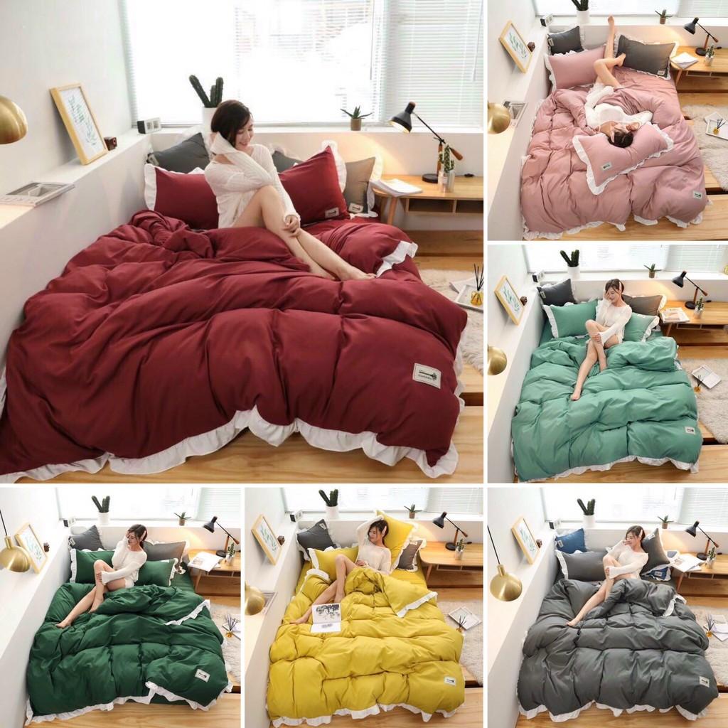 Bộ chăn ga Cotton Tici bèo dài M2T bedding chăn ga Hàn Quốc đủ màu đủ size miễn phí bo chun