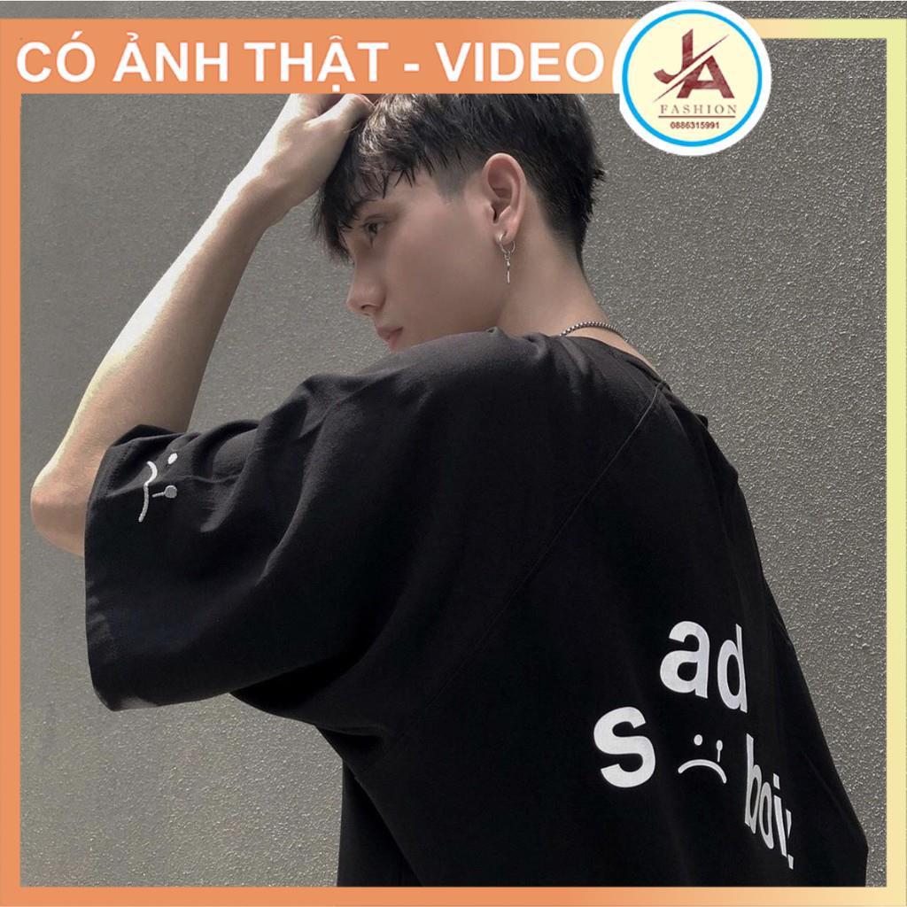 Áo Thun Unisex form rộng tay lỡ SADBOIZ mặt mếu thêu tay cá tính, áo phông nam nữ cổ tròn-JASHOP