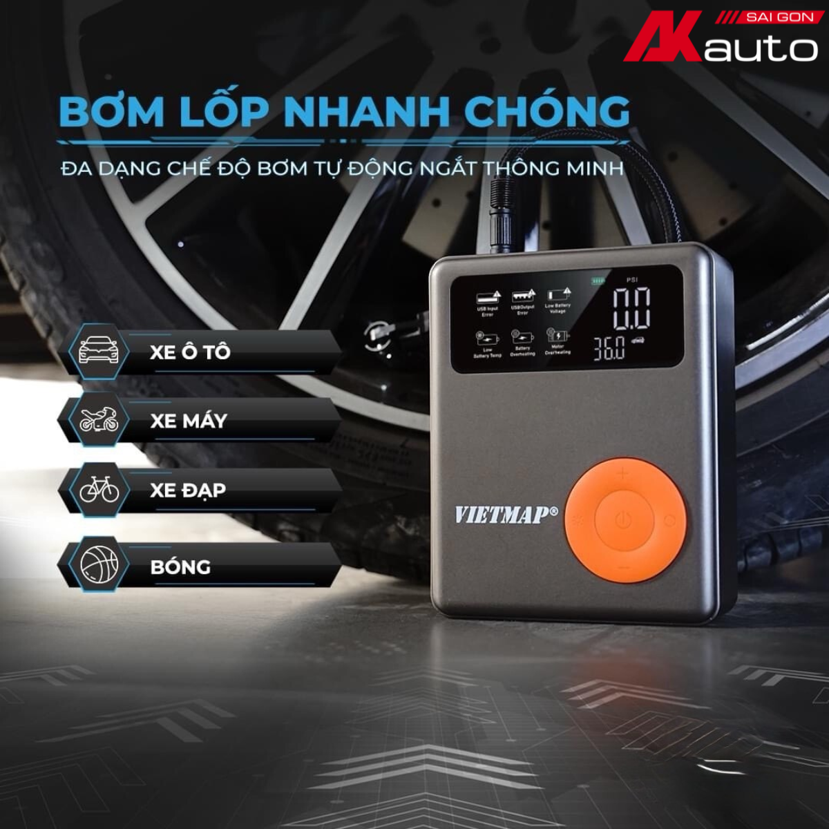 [HÀNG CHÍNH HÃNG] Kích Bình Ắc Quy &amp; Bơm Lốp Vietmap DK-MF139 - Tích hợp đa năng 4 trong 1
