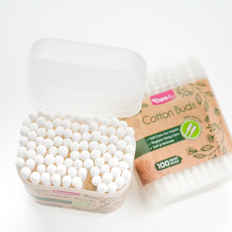 Combo 3 hộp Tăm bông thân giấy Care4u  Pierrot 100 que/ hộp