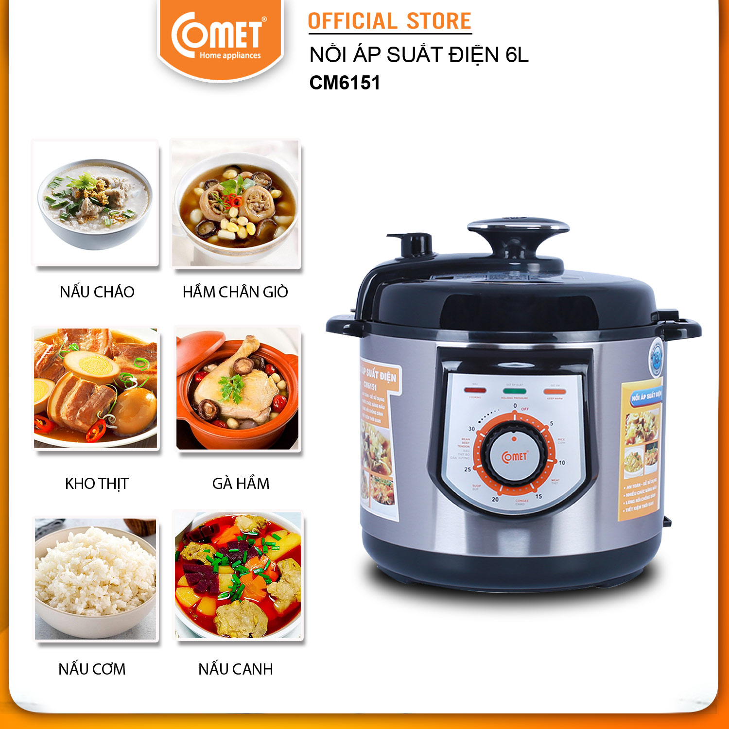 Nồi Áp Suất Điện Comet CM6151 (6.0 Lít) - Hàng Chính Hãng