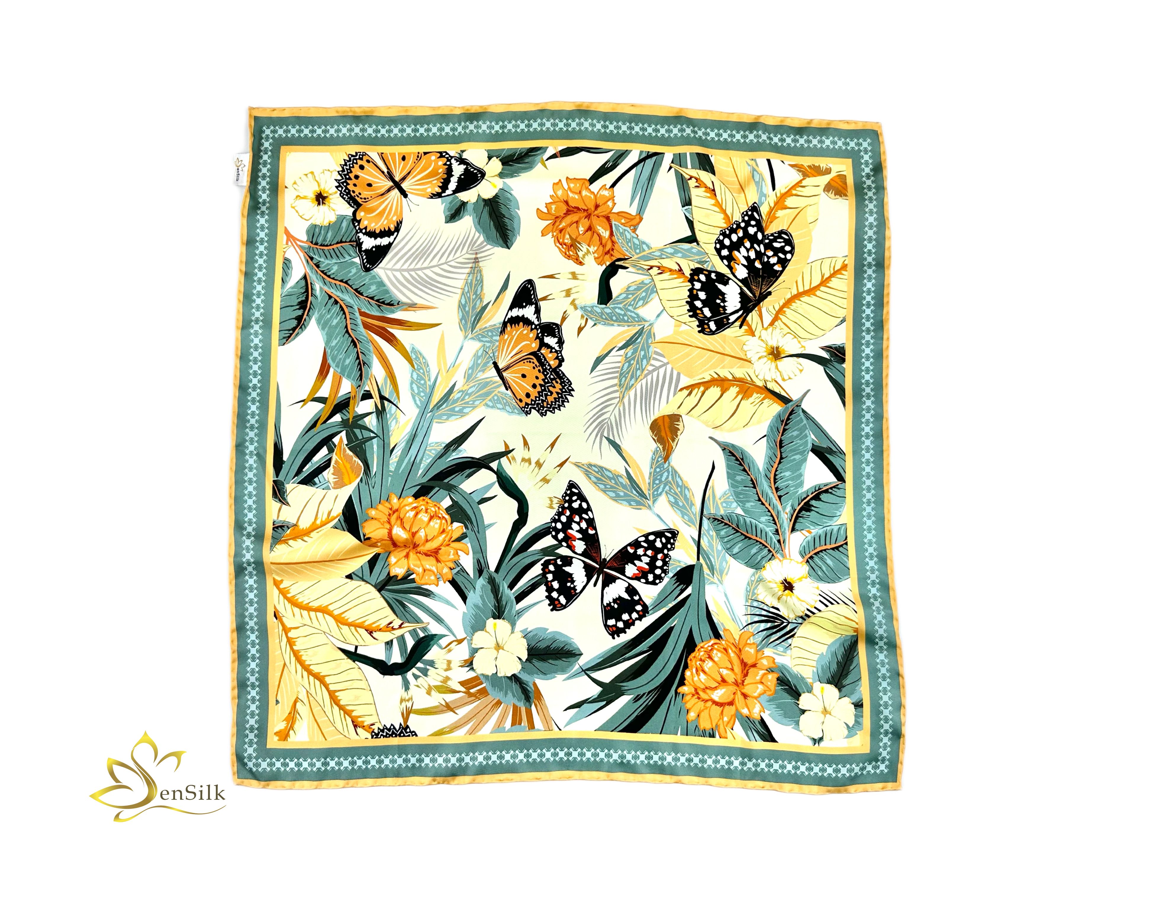 Khăn Lụa Vuông in Sen Silk KLVI01 65x65cm - Silk Square Printed Scarves - Khăn Quà Tặng Cao Cấp