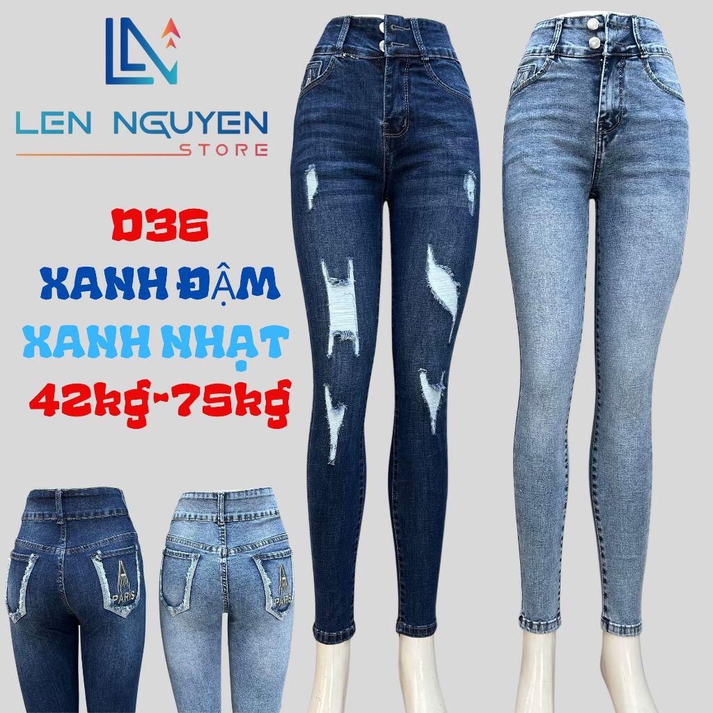 D36_Quần jean nữ, dài, lưng cao, quần bò nữ dáng ôm, quần rin nữ có big size, cho 42kg đến 75kg,LEN NGUYEN STORE - Xanh Nhạt