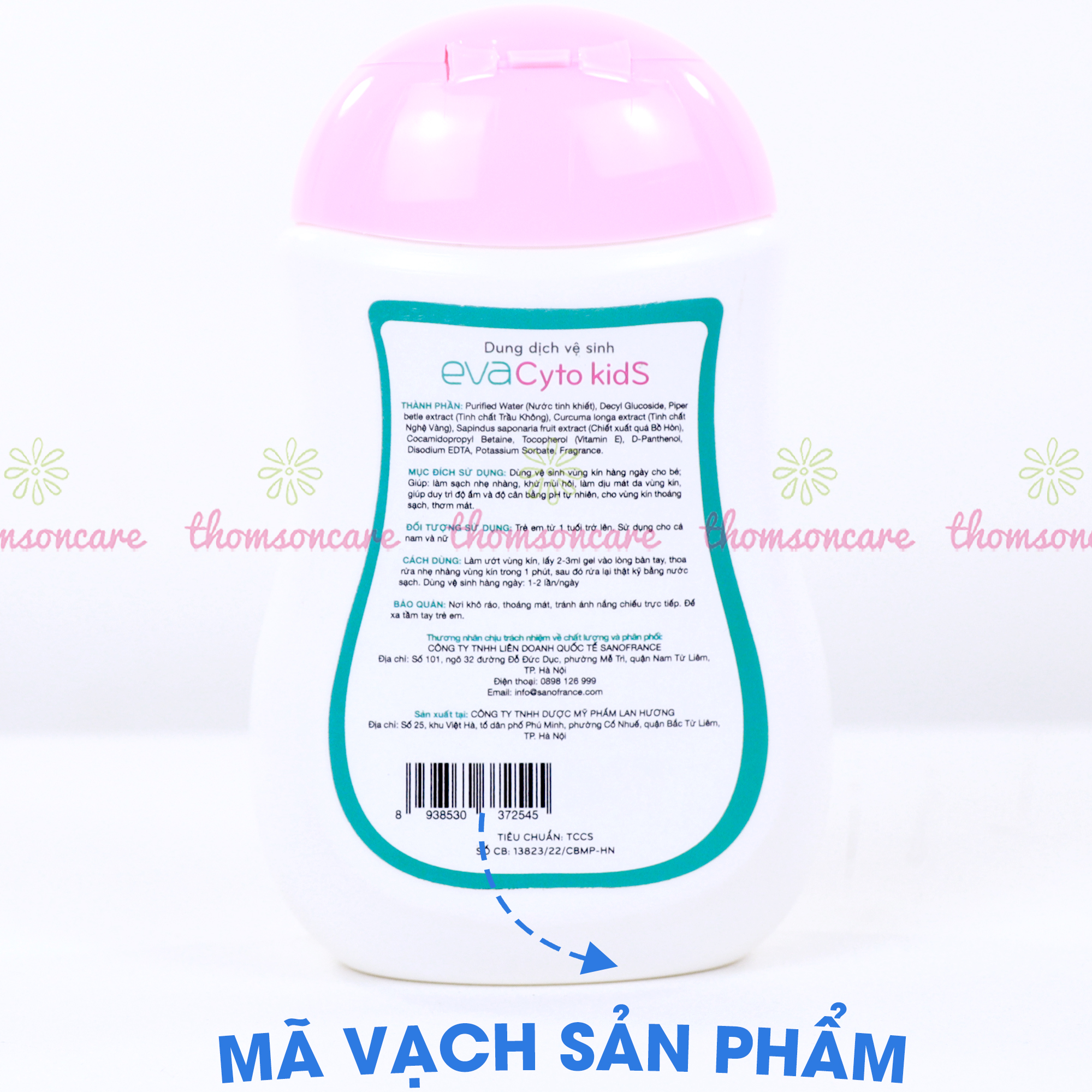 Dung dịch vệ sinh cho bé Eva Cyto Kids, giúp khử mùi, làm sạch, làm dịu mát da từ tinh chất trầu không - Chai 180ml Thomsoncare