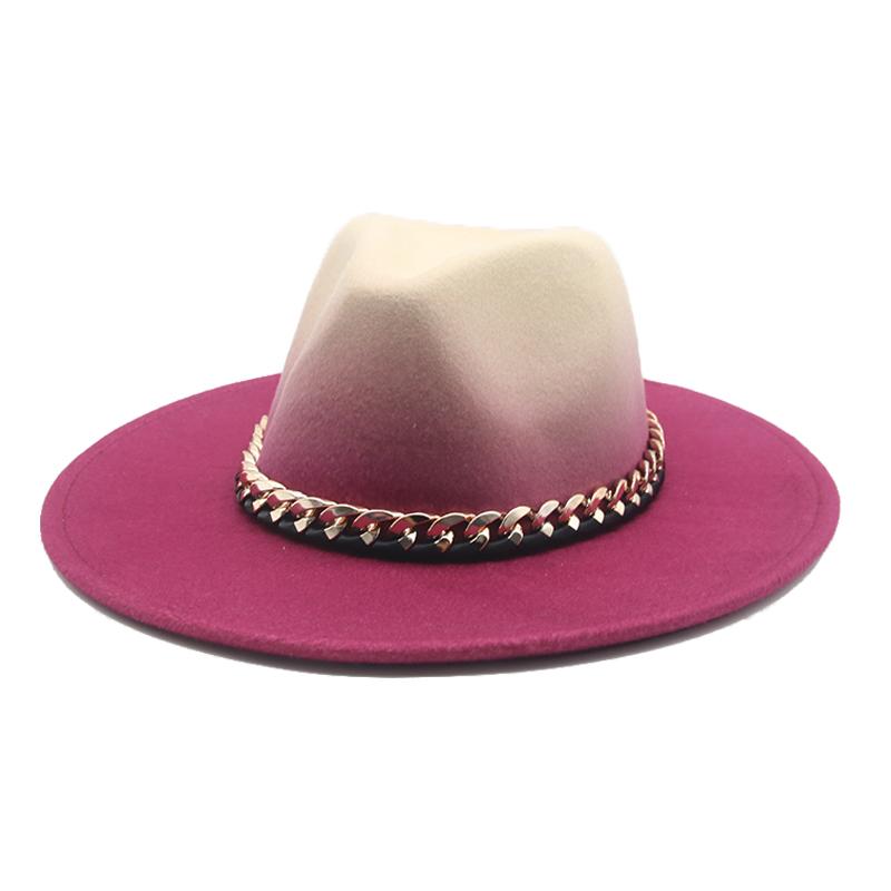 Nón Fedora Gradient Màu Dây Chuyền Vàng Ban Nhạc Nữ Nón Mùa Đông Rộng Vành Jazz Mũ Vintage Cao Cấp Nỉ Mùa Đông Nón Sombreros de Mujer