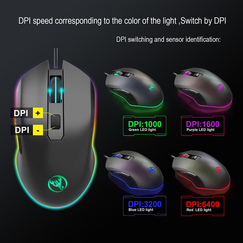 HXSJ 6400DPI Wired Gaming Mouse Four Adjustable DPI RGB Gaming Mouse A866
