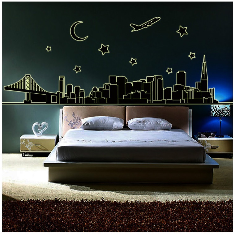 Decal dán tường Dạ quang thành phố đêm AmyShop DDQ003
