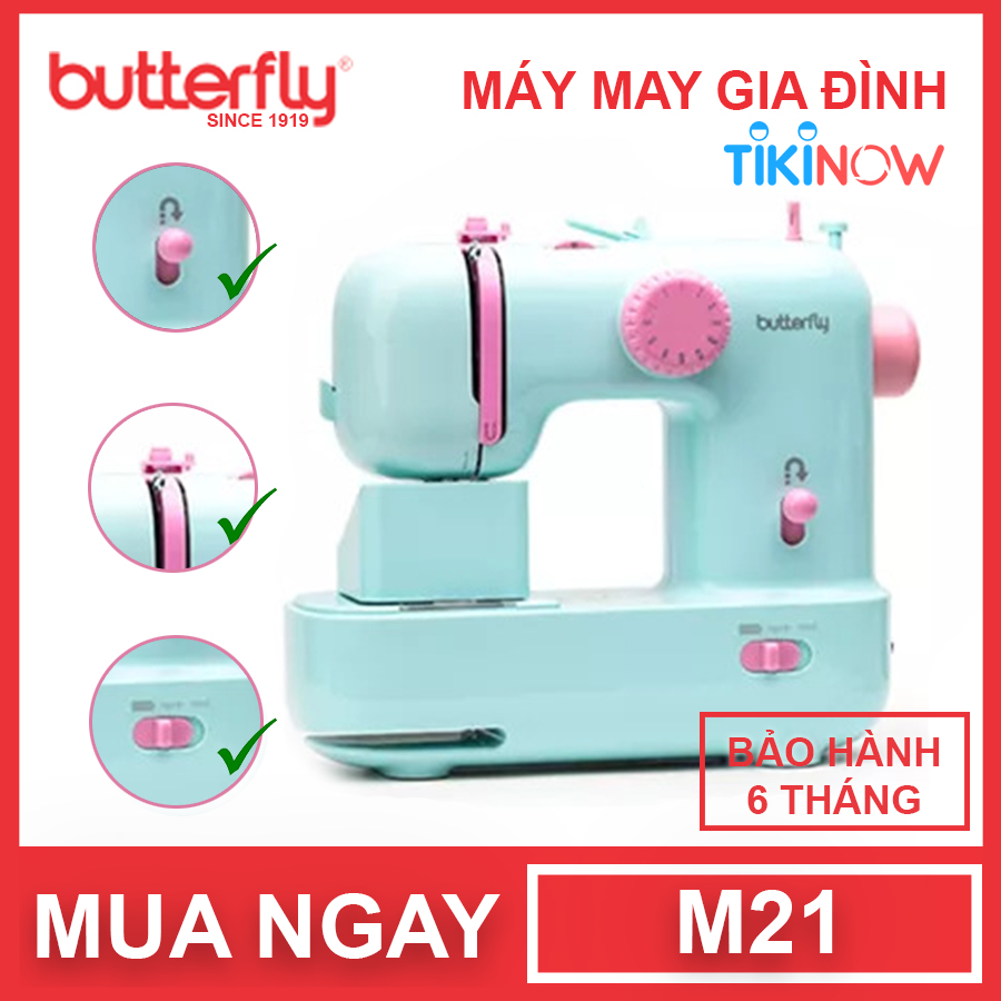 Máy May Gia Đình Cơ Bản Butterfly M21 (Xanh) - Hàng Chính Hãng