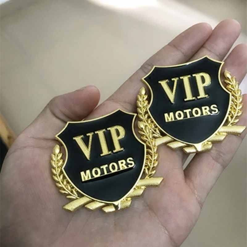 Bộ 2 miếng dán logo kim loại chữ VIP MOTOR bông lúa