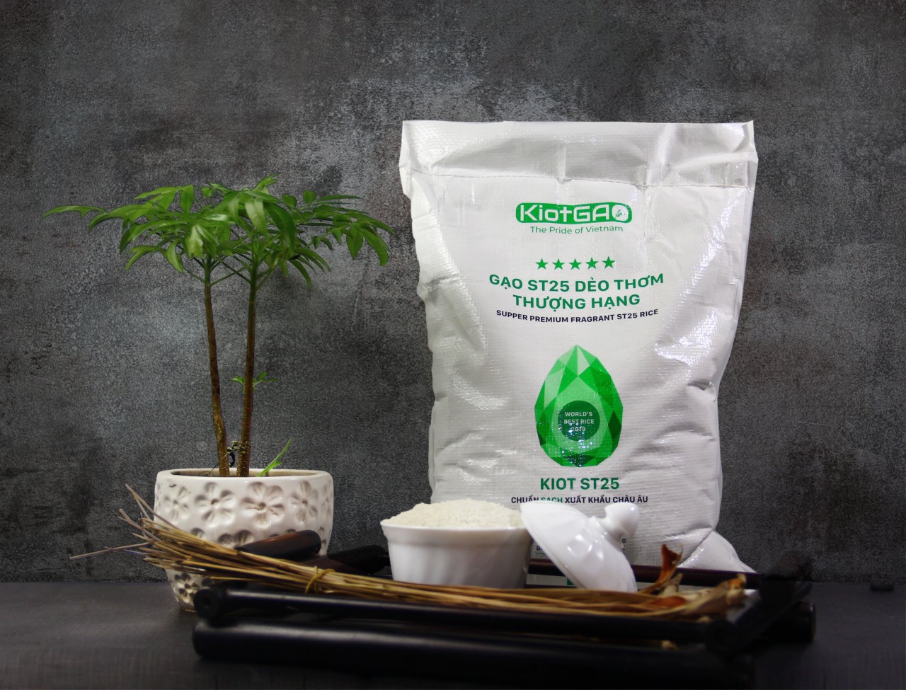 10kg Gạo Kiot ST25 Dẻo Thơm Thượng Hạng, Gạo Tươi, Date Mới, Dẻo Thơm Mềm Ngọt
