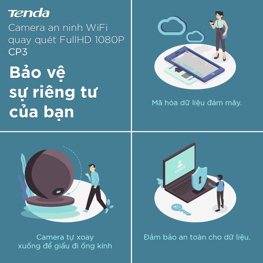 Camera IP Wifi Tenda CP3 Full HD 1080P 360° - Hàng Chính Hãng