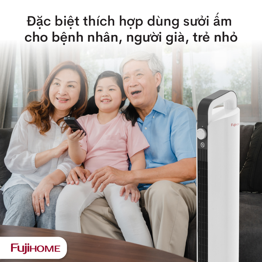 Máy sưởi gốm không khô da nhập khẩu FUJIHOME FH2000 điều khiển từ xa, quạt sưởi ấm mini hẹn giờ, tự động ngắt ,không phát sáng, không đốt oxi- Hàng nhập khẩu