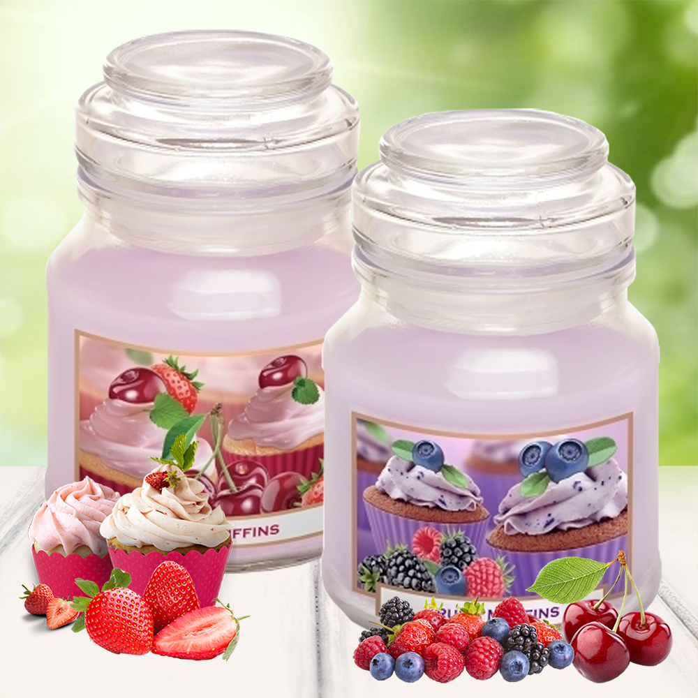 Combo 2 hũ nến thơm Bartek nhập khẩu Châu Âu Fruits Muffins 130g - bánh muffin trái cây