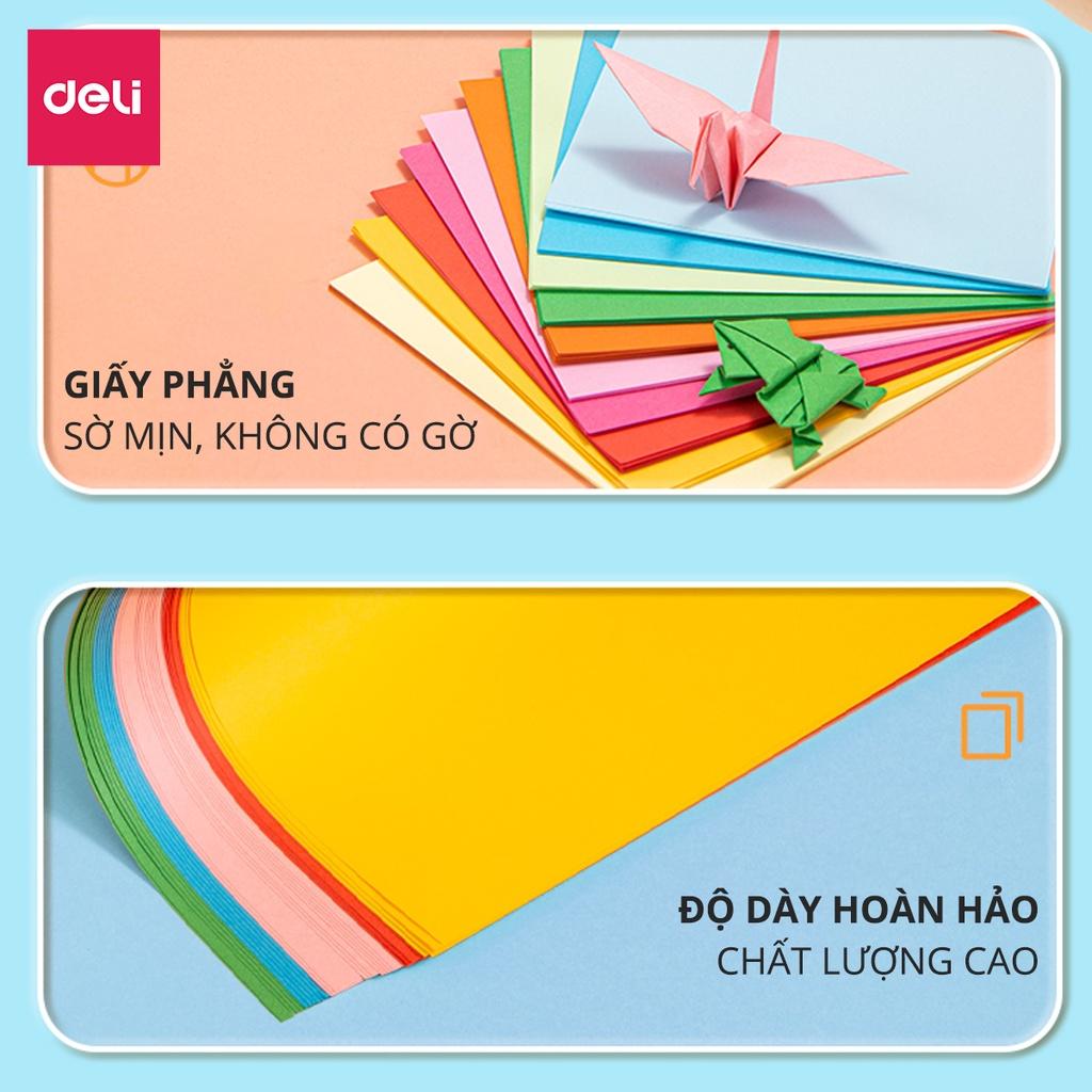 Giấy thủ công 100 tờ học sinh nhiều kích cỡ Deli - Có khổ A4 , giấy gấp origami , giấy gấp hạc hoa động vật - 83631 / 83632 / 83633 / 83634