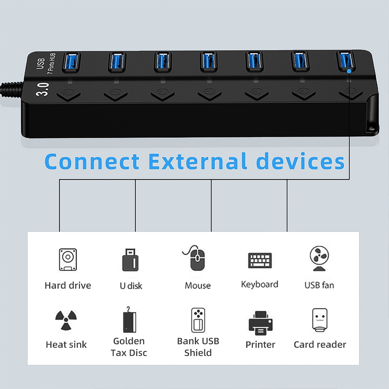 Hub chia cổng usb 3.0 cao cấp - Bộ chia 4 cổng usb 1 ra 7 tốc độ 5Gbps có đèn led dành cho laptop, PC - hàng chính hãng Vinetteam