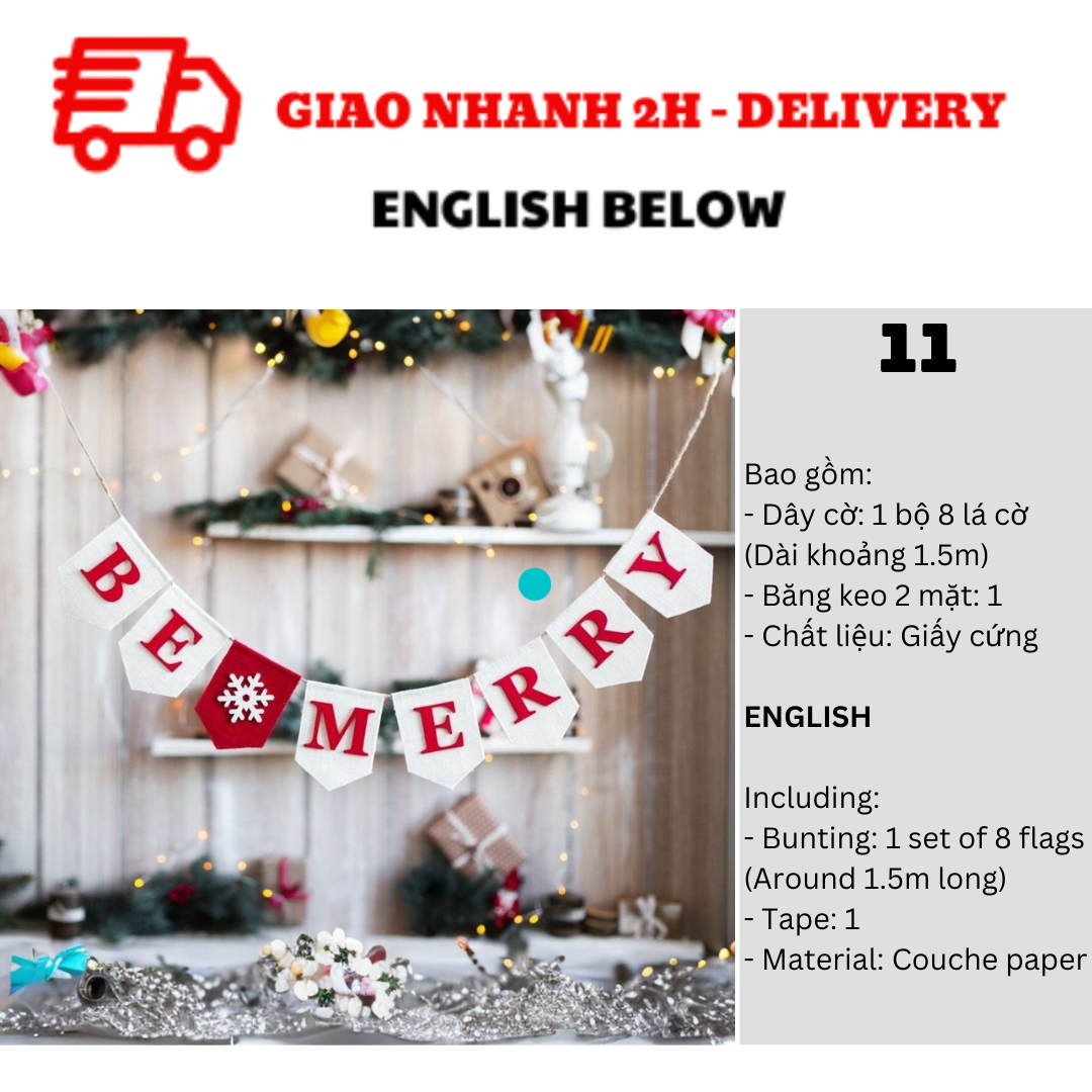 Bộ Dây Cờ Noel Trang Trí Tiệc Nhiều Mẫu - Merry Christmas Bunting DCXM31