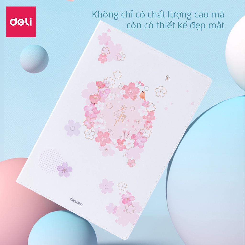 Sổ tay ghi chép Deli cao cấp bìa da khâu gáy khổ 16K/32K 96 trang - Hình hoa anh đào Sakura nhiều màu - Phù hợp làm Sổ Tay Kế Hoạch Sổ Nhật Kí - ZT1696 / ZT3296