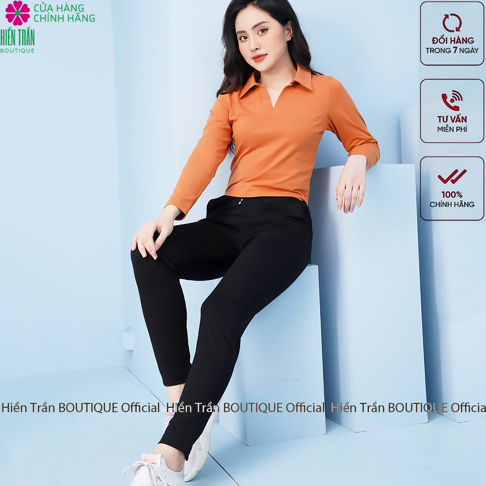 Quần jogger nữ Hiền Trần BOUTIQUE dáng dài cạp chun dây buộc kiểu dáng trơn basic