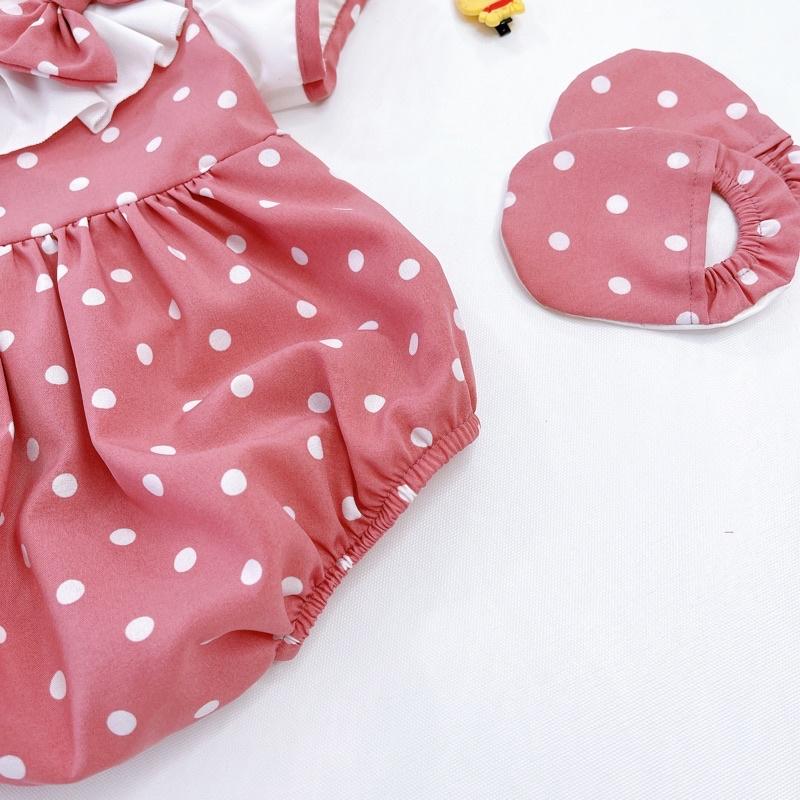 Body Chấm Bi Hồng Bé Gái 3 Đến 12kg Chất Lụa Mềm Mát