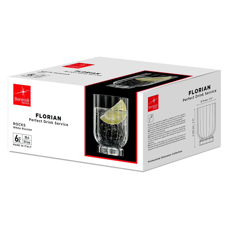 Bộ 6 ly thủy tinh cao cấp Florian 300ml, ly uống rượu vang, cocktail, nước trái cây nhập khẩu từ Ý, có hộp sang trọng thích hợp làm quà tặng