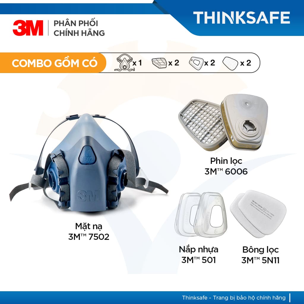 Mặt nạ phòng độc 3M Thinksafe, chống độc, lọc bụi siêu mịn, xịt sơn, phòng dịch, chống bụi, chống hơi hữu cơ - 7502/6006