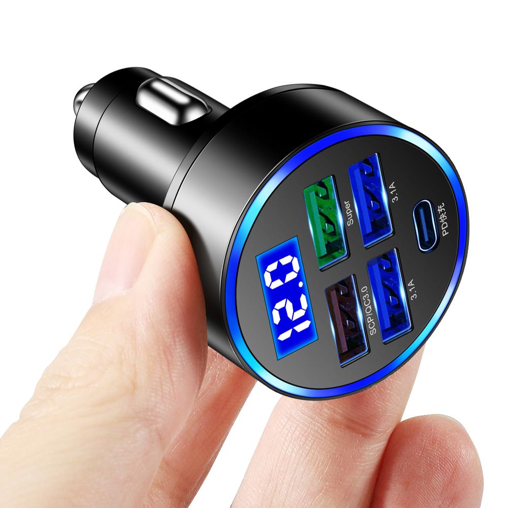 5 cổng Bộ điều hợp phích cắm tự động Sạc LED Digital Digital 15W Sạc nhanh PD USB C với phát hiện điện áp cho máy tính bảng điện thoại di động