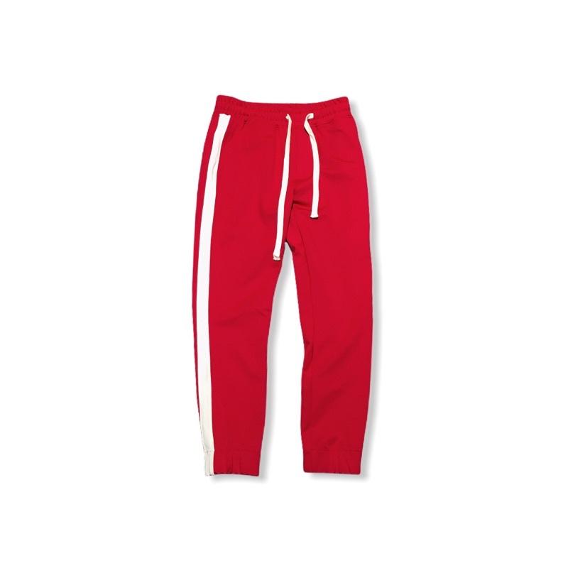 Quần trackpants màu đỏ 1 sọc, quần nỉ bo gấu màu đỏ 1 sọc trắng từ ace streetwear