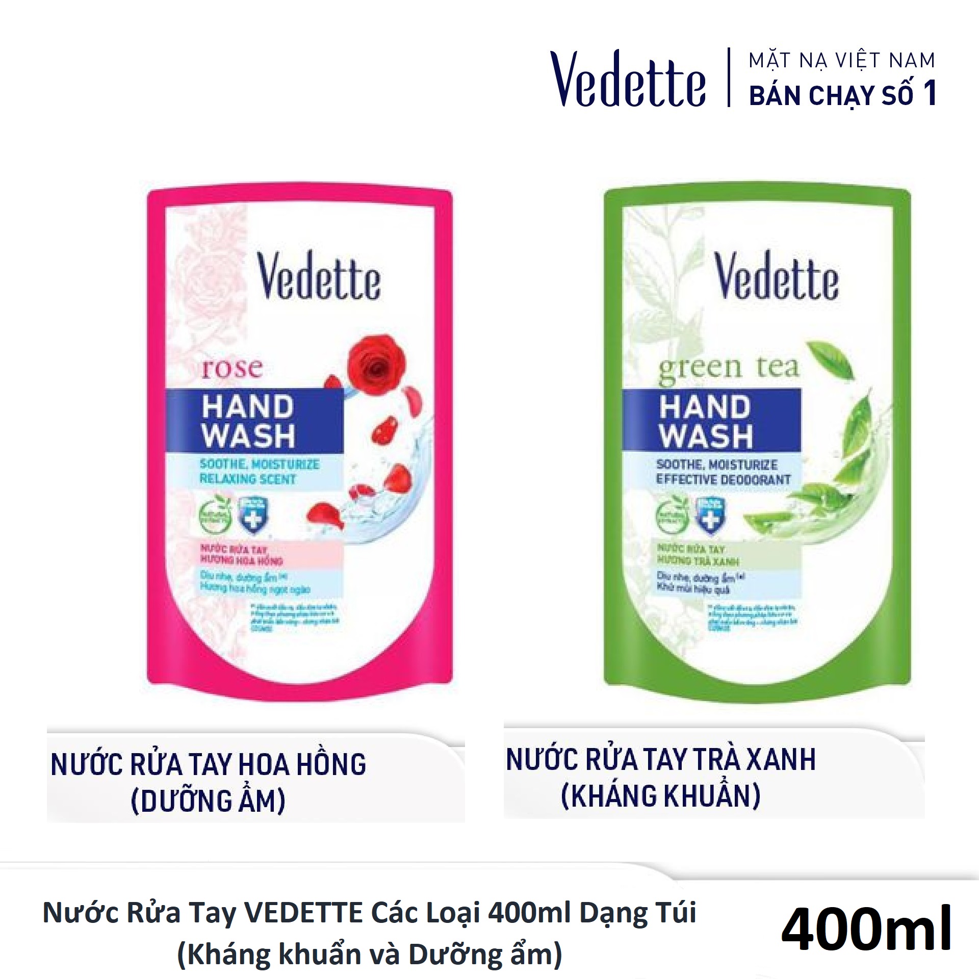 Nước Rửa Tay VEDETTE Các Loại 400ml Dạng Túi - Kháng khuẩn và Dưỡng ẩm