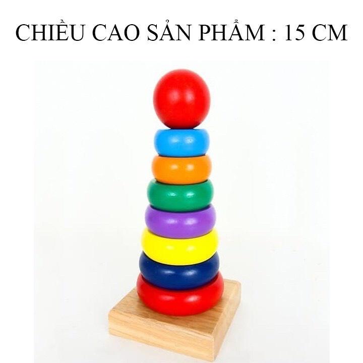 Đồ Chơi Gỗ,Tháp Gỗ Xếp Chồng Cho Bé Nhận Biết Màu Sắc Kích Thước 7 màu AhihiKids