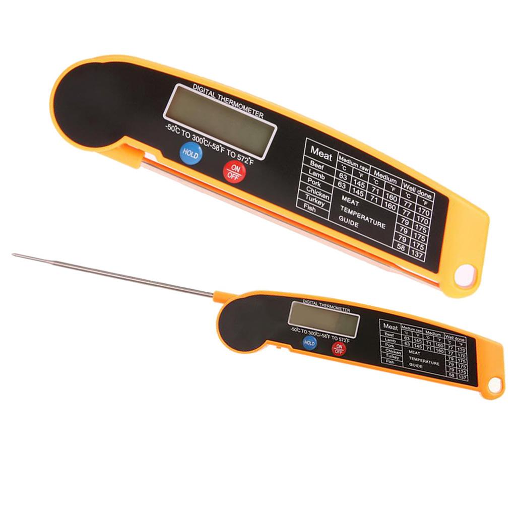 Digital Food Thermometer With Folding Long Probe BBQ Meat Water Milk Smoker Household Cooking Temperature Tools Black Yellow