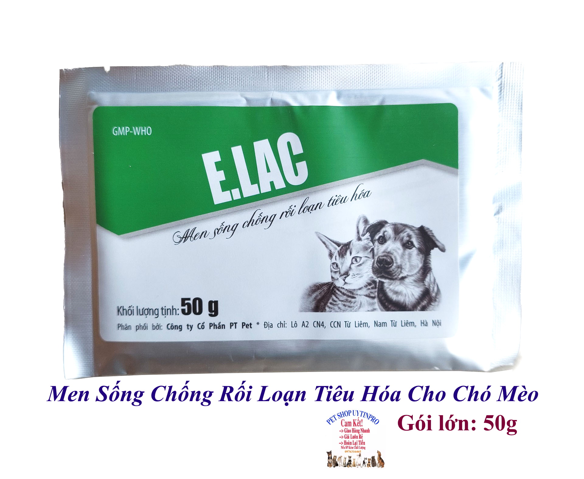 Men sống chống rối loạn tiêu hóa cho Chó Mèo E.Lac Gói 50g Bổ sung vi khuẩn Chống tiêu chảy có lợi Sx tại Việt Nam