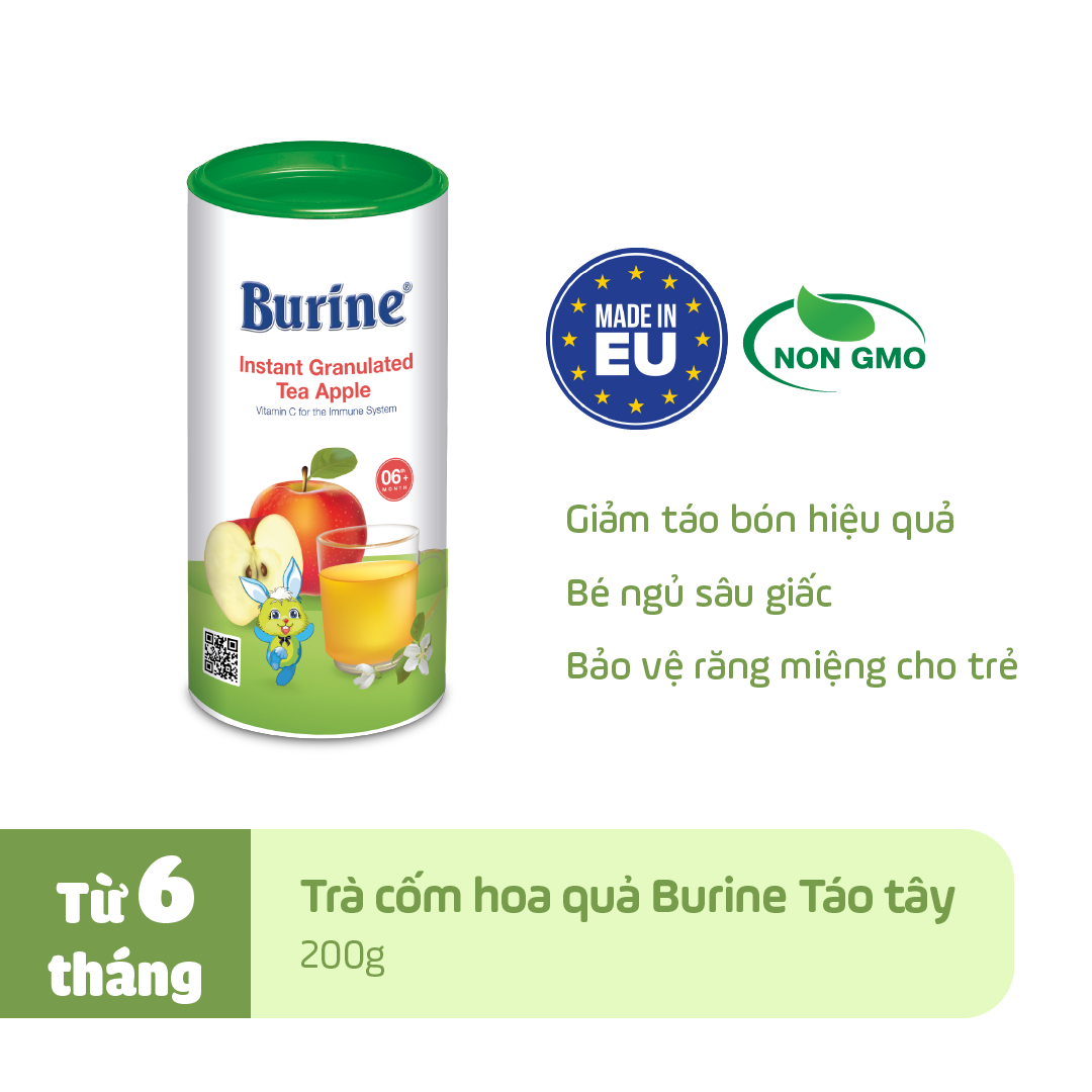 Trà cốm hoa quả Burine dinh dưỡng dành cho bé - Vị Táo Tây giúp hỗ trợ giảm viêm họng, táo bón (Không dành cho trẻ dưới 6 tháng tuổi)