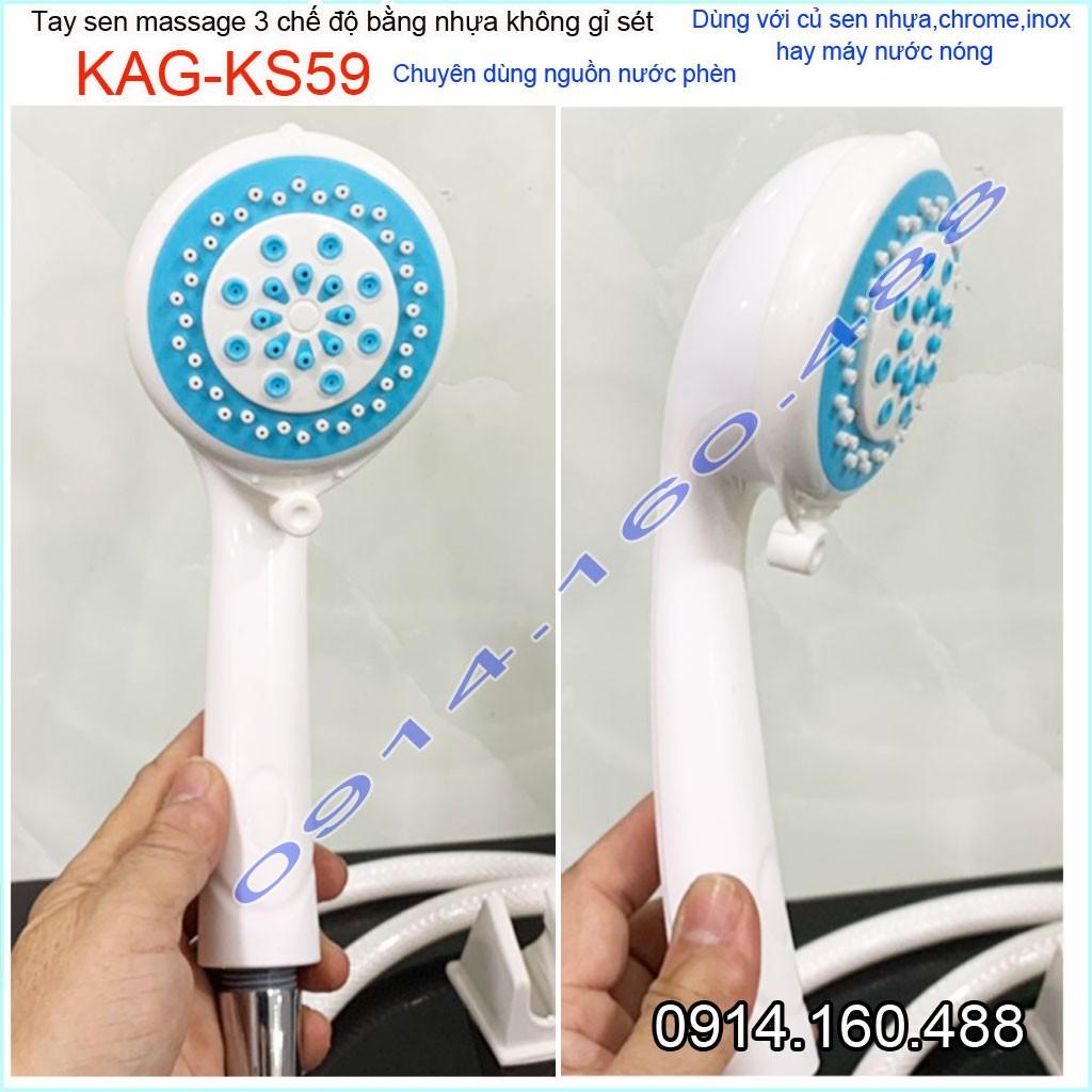 Vòi sen nhựa KAG-KS59 Shower head, trọn bộ bát sen nhựa 100% dùng vùng nước phèn không gỉ séc tia phun nước mạnh sử dụng