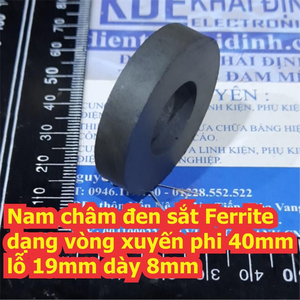 3 viên nam châm đen sắt Ferrite dạng vòng xuyến phi 40mm, lỗ 19mm dày 8mm 40-19x8mm kde6679