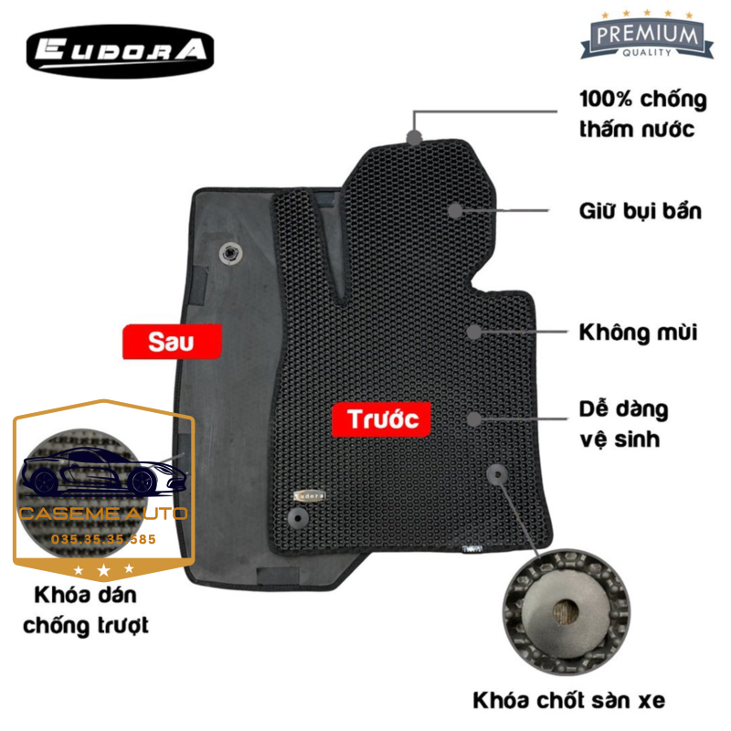 Thảm Trải Sàn, Lót Sàn Ô Tô Cao Su Eudora CloudFoam Thiết Kế Theo Xe Dành Cho Xe TOYOTA AVANZA, Chống Nước, Không Mùi, Ngăn Bụi Bẩn, Dễ Vệ Sinh - Hàng Chính Hãng