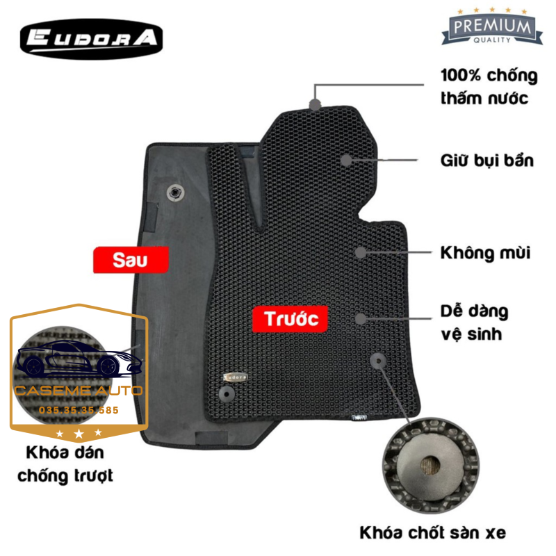 [VINFAST FADIL] Thảm Trải Sàn, Lót Sàn Ô Tô Cao Su Eudora CloudFoam Thiết Kế Theo Xe Dành Cho Xe VINFAST FADIL, Chống Nước, Không Mùi, Ngăn Bụi Bẩn, Dễ Vệ Sinh - Hàng Chính Hãng