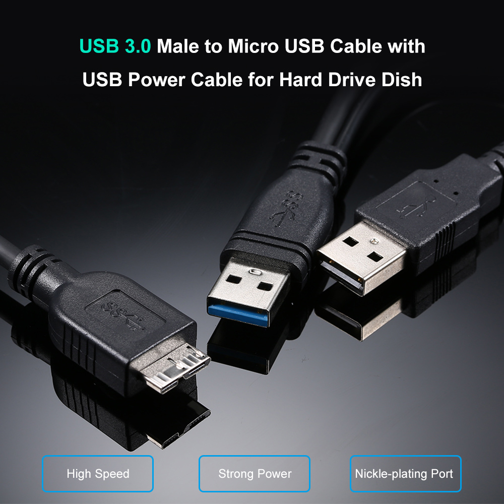 Cáp USB 3.0 Male Sang Micro USB Cho Ổ Cứng Dish HDD, Màu Đen 1 Mét
