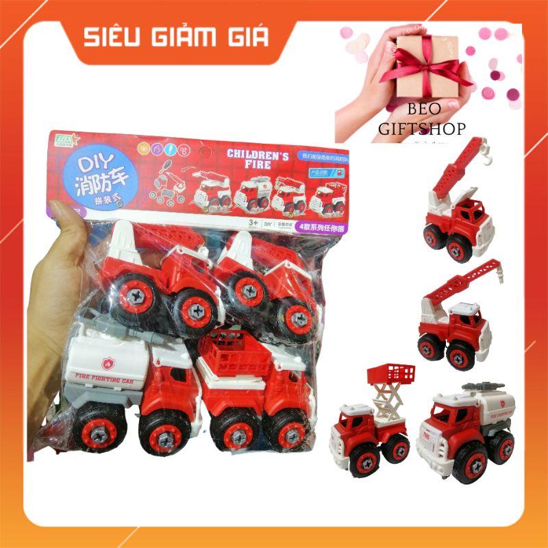 XE ĐỒ CHƠI LẮP RÁP. XE MÔ HÌNH CỨU HỎA. BỊCH 4 CHIẾC
