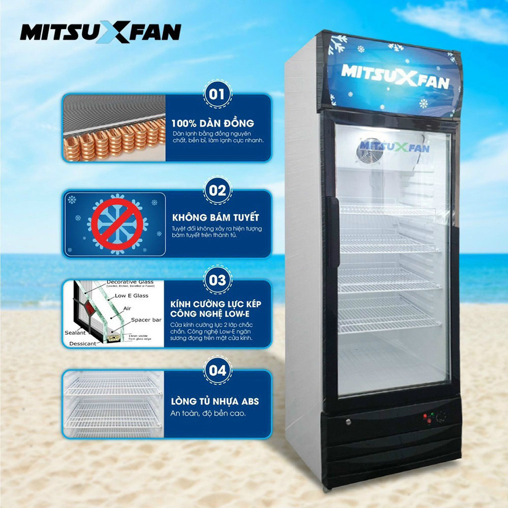 Tủ Mát Cao Cấp MITSUXFAN MSSC-2599F 250 Lít, Digital Inverter, Công Nghệ LOW-E, Kính Cường Lực Kép - Hàng Chính Hãng