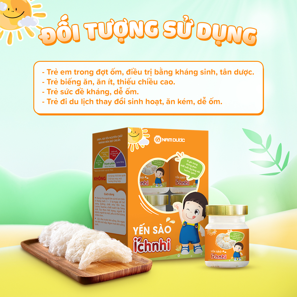 Yến sào Ích Nhi - Tổ yến chưng sẵn đường phèn, giúp bổ sung dinh dưỡng, tăng sức đề kháng cho trẻ em, set 4 lọ 70ml