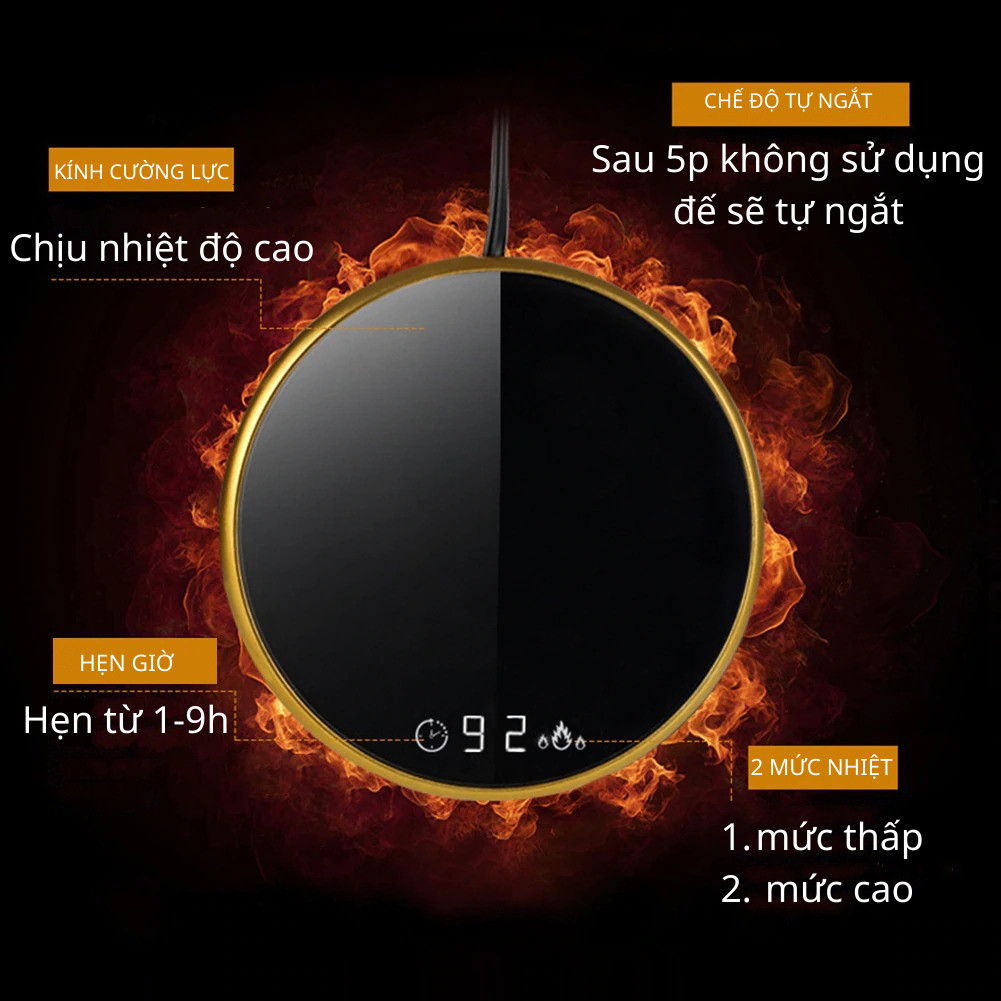 Đế hâm nóng đồ uống hợp kim nhôm TĐH.02 công suất 18w - Đế hâm nóng tùy chỉnh nhiệt độ có đèn led thông minh - Hàng Chính Hãng
