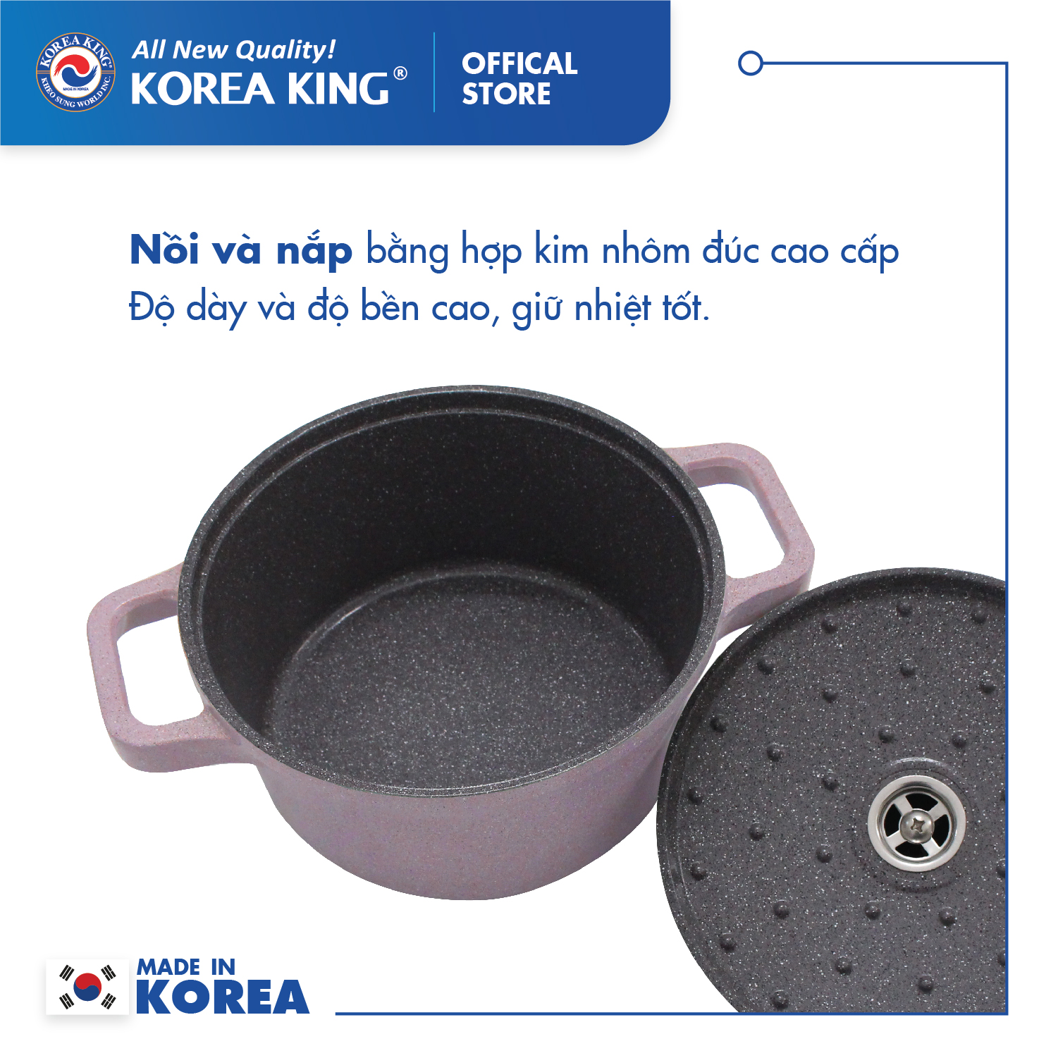 Bộ nồi hồng Levante đáy từ (Nồi, nắp bằng nhôm đúc, phủ men chống dính Ceramic, Ø20cm, 24cm,28cm)