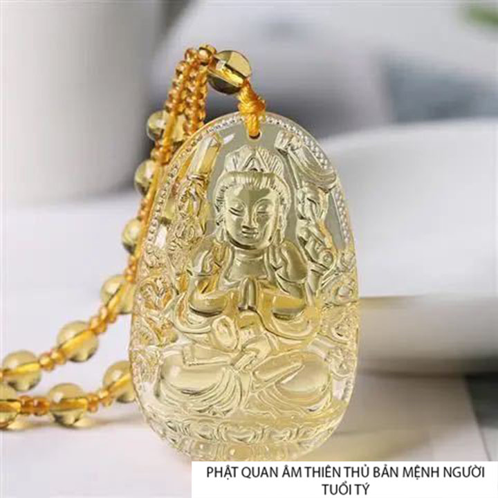 Mặt dây chuyền phật Quan Âm Thiên Thủ màu vàng - Phật bản mệnh người tuổi Tý