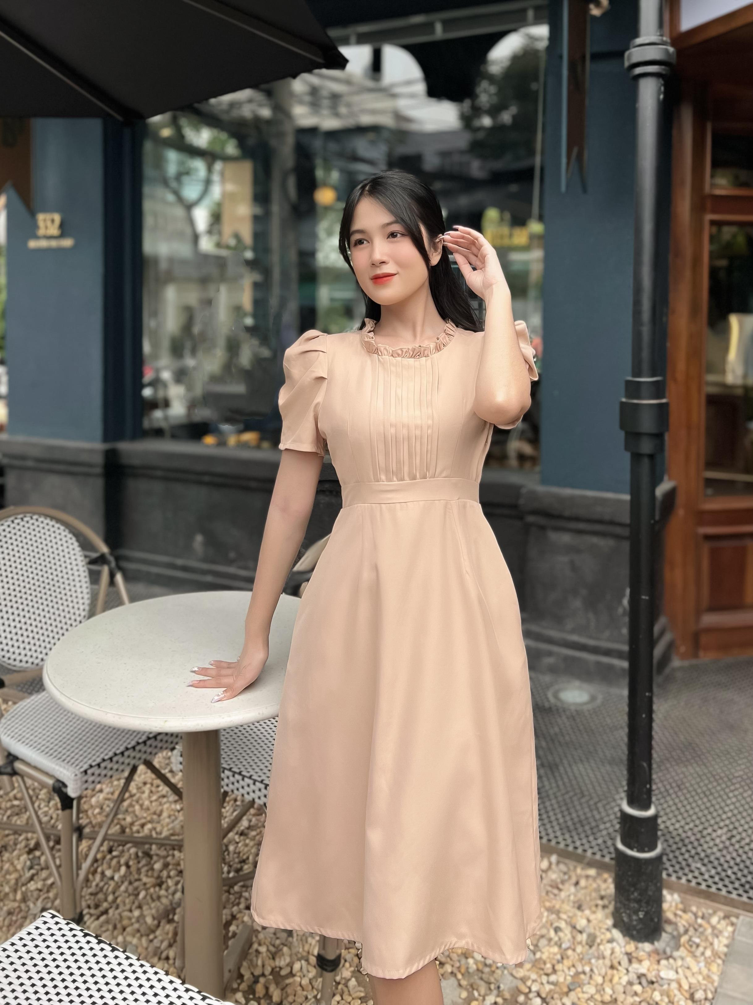 [HCM] Đầm chữ A cổ nhún bèo D100 - Lady Fashion - Khanh Linh Style