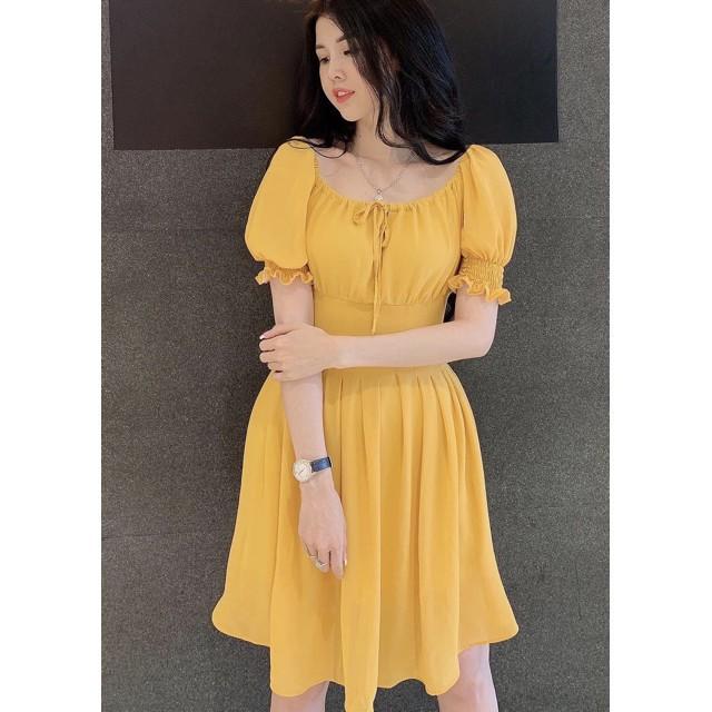 Đầm Suông Dài Cổ U Xếp Li Nhiều Màu