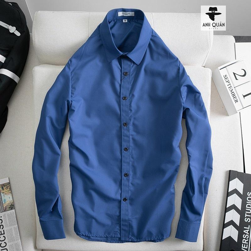 Sơ mi Nam màu Xanh Dương Vải Cotton Lụa Mềm mịn KÈM BẢNG SIZE THAM KHẢO