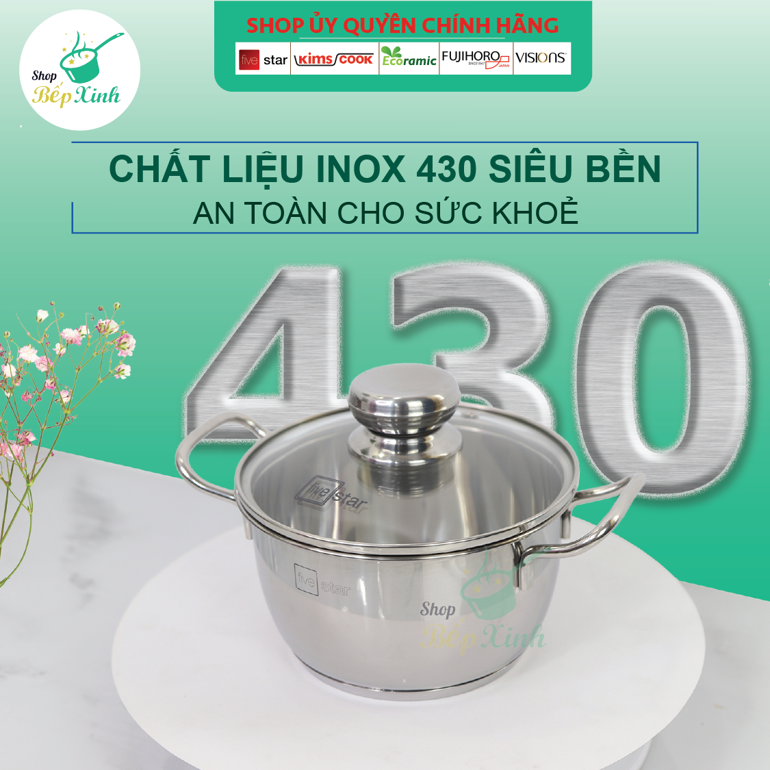 Bộ nồi xửng inox Fivestar 3 đáy từ 4 món nắp kính - tặng 1 vá canh