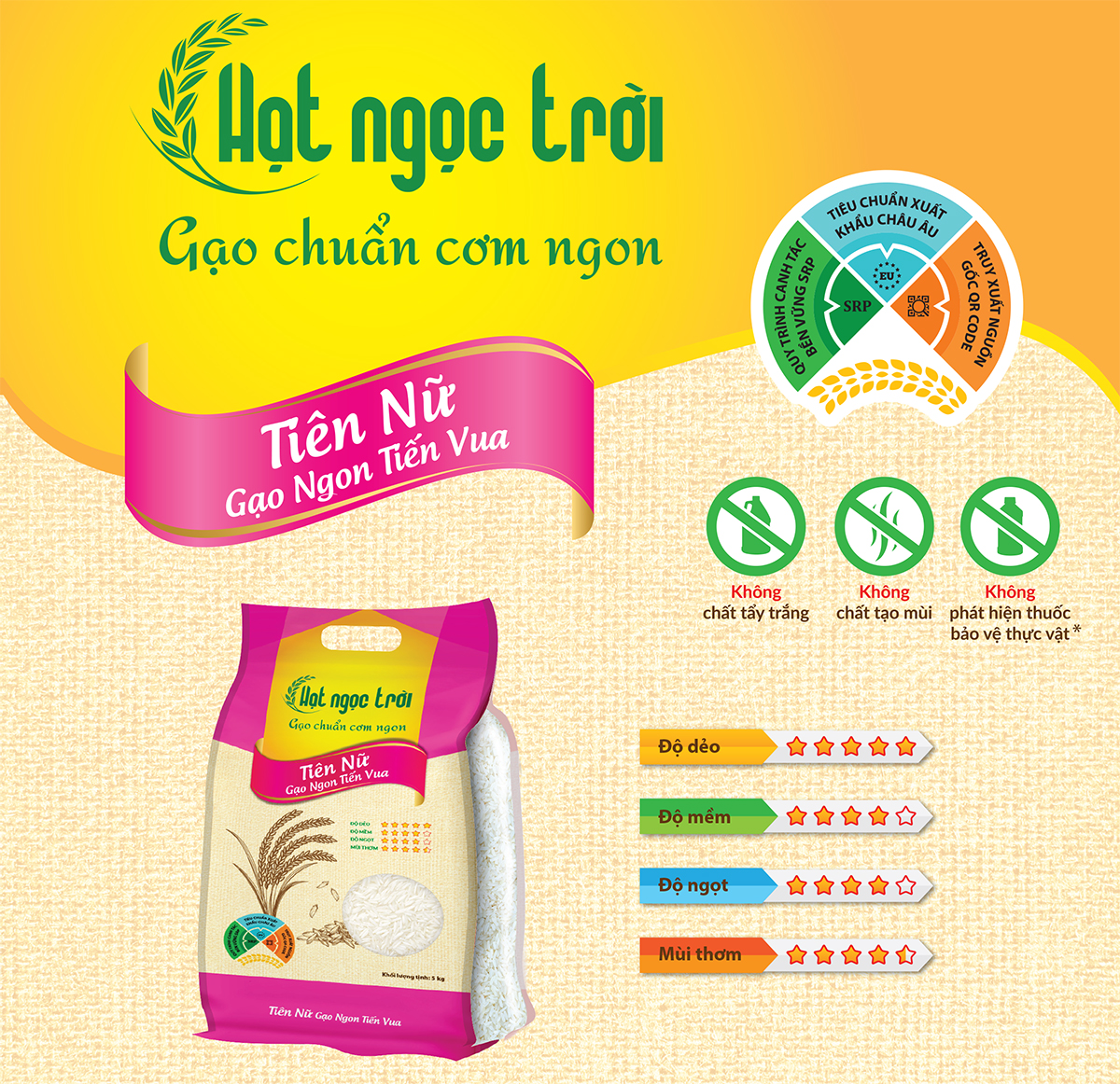 Gạo Hạt Ngọc Trời Tiên Nữ Túi 5kg - Gạo Ngon Tiến Vua