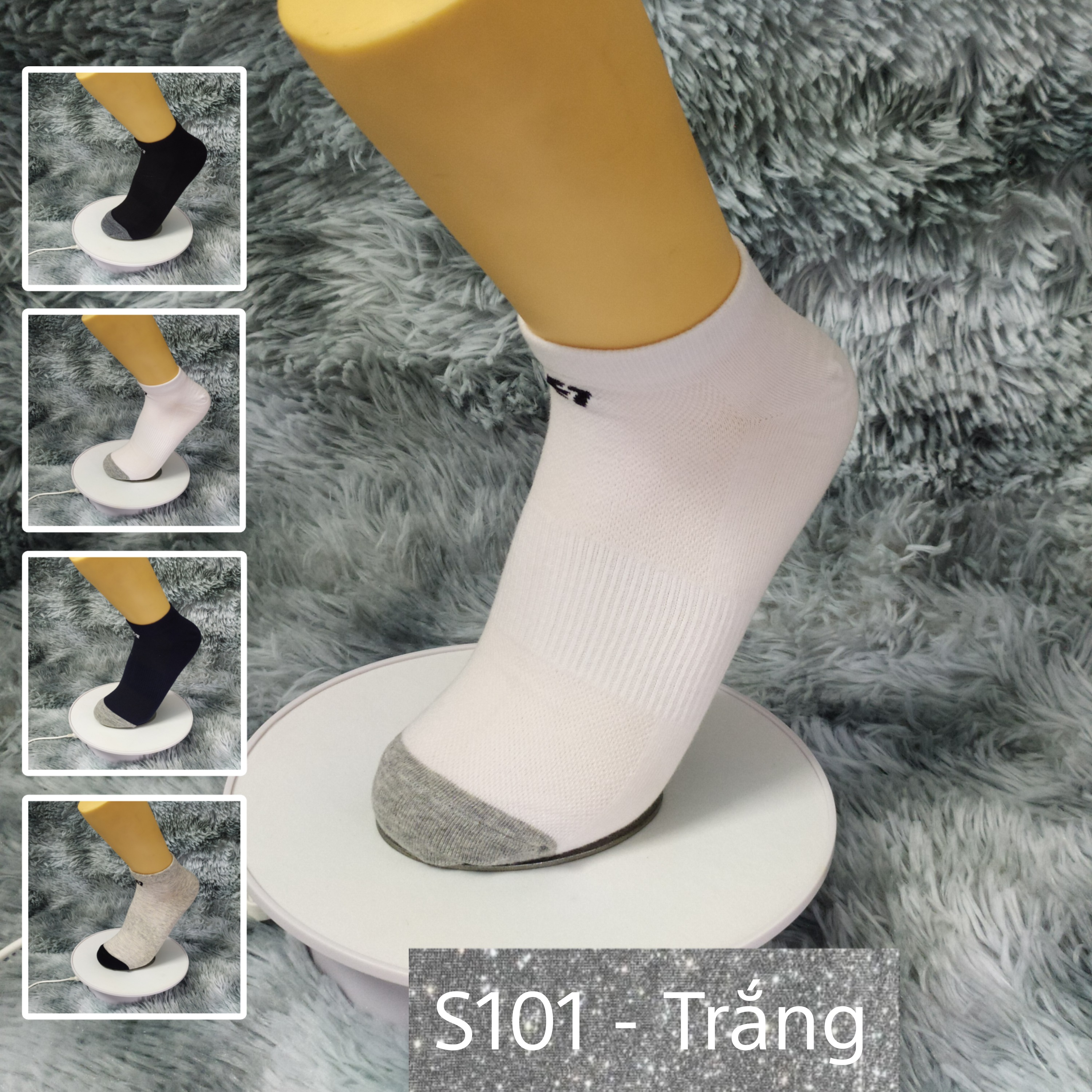 Tất Vớ cổ ngắn trơn Cotton Air Seven S101. 4 màu: Trắng, Đen, Xanh, Xám. Dày dặn, mềm mại, kháng khuẩn khử mùi, không hôi chân.