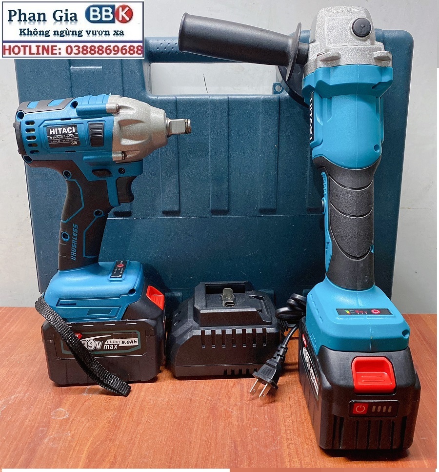 Bộ Combo 2 Máy Gồm Máy Mài Pin Và Máy Siết Bulong 199V 2 Pin 15 Cell - Động Cơ Không Chổi Than